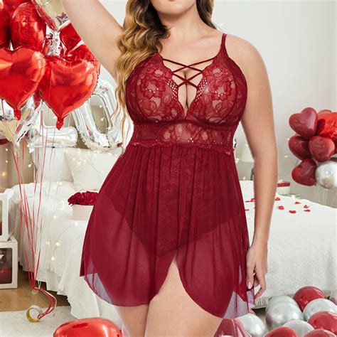 Plus Size Womens Sexy Lace Lingerie Bodysuit Nightdress Babydoll