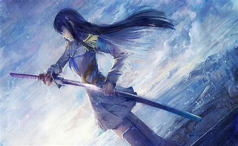 Blue Haired Anime Girl With Sword