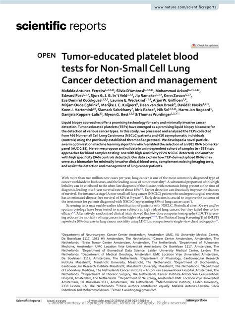 PDF Tumor Educated Platelet Blood Tests For Non Small Cell Lung