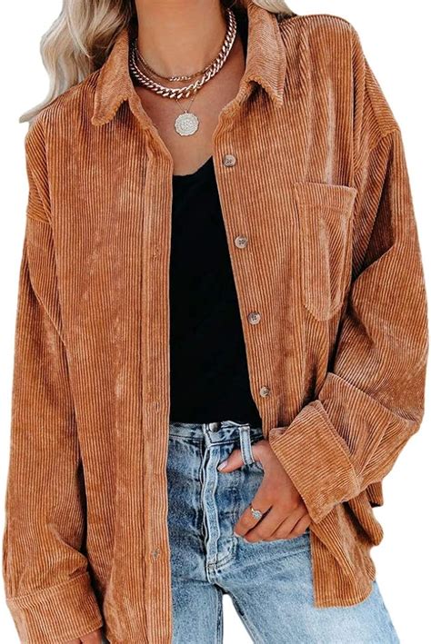 Women S Corduroy Jacket Shirt Autumn Spring Long Sleeve Button Down