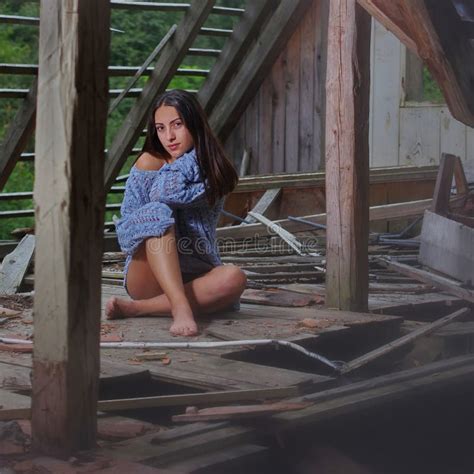 Brunette Beauty In The Abandoned Attic Stock Photo Image Of