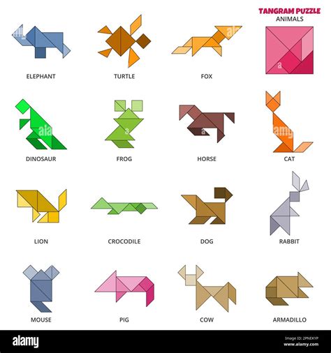 Tangram Puzzle Vector Set With Various Animals Stock Vector Image