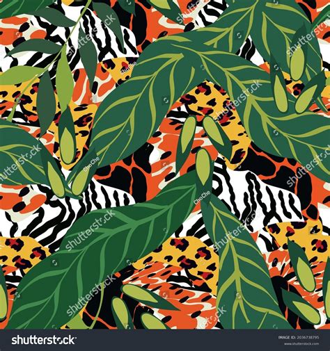 Cartoon Jaguar Palm Vector Seamless Pattern Stock Vector Royalty Free