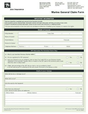 Fillable Online Marine General Claim Form Ace Group Fax Email Print