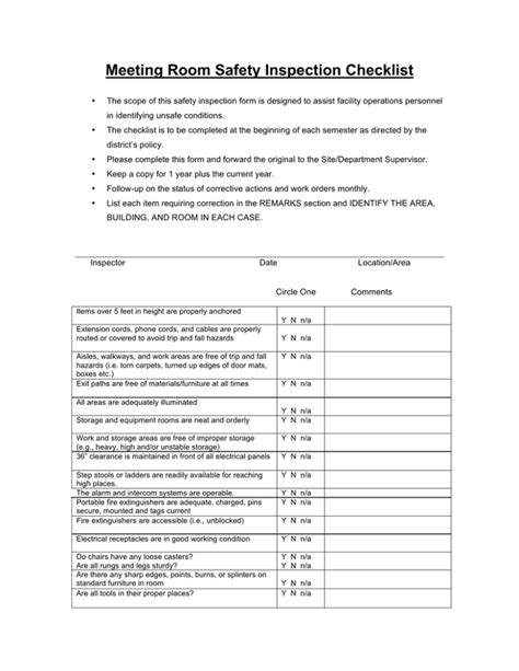 Meeting Room Safety Inspection Checklist