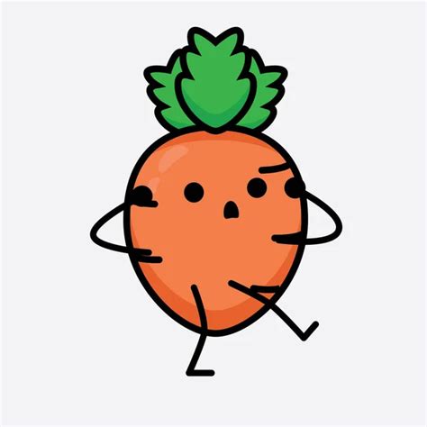 Vector Illustration Carrot Character Cute Face Simple Body Line Drawing ...