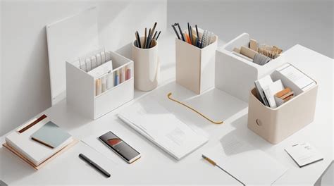 Premium AI Image | Modern Office Supplies on a Clean White Desk