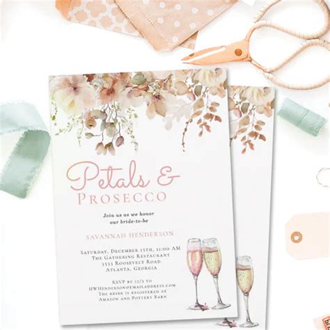 Petals And Bubbly Prosecco Floral Bridal Shower Invitation Zazzle