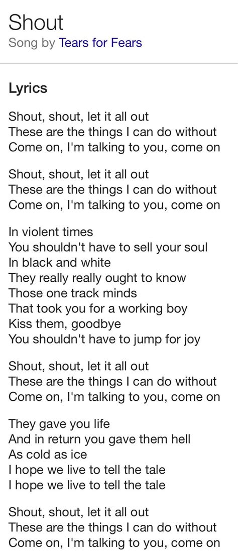 Tears For Fears Shout Tears For Fears Tears For Fears Lyrics