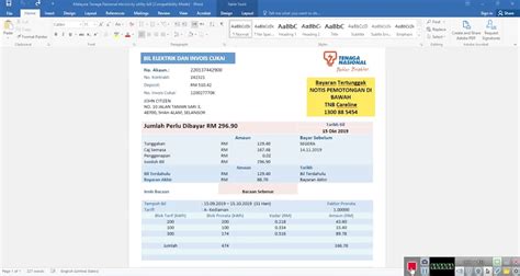 Malaysia Tenaga Nasional Electricity Utility Bill Template