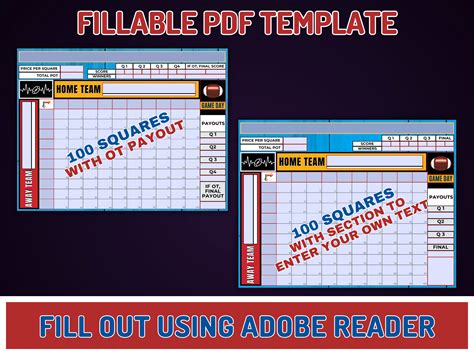 Editable Football Fundraiser Squares Edit Team Fundraiser Name