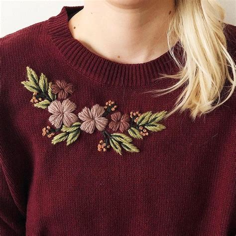 Hand Embroidered Sweater Floral Embroidery Wearable Art Size M Hand Embroidered Sweater