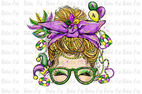 Mardi Gras Messy Bun Yellow Hair Design Graphic By Beleo Art Creative