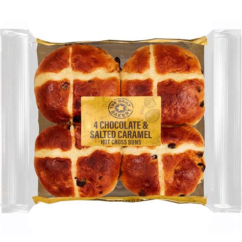 The Daily Bakery Chocolate Salted Caramel Hot Cross Buns The Daily Bakery Iceland Foods