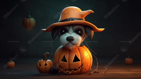 The Little Dog Standing In A Pumpkin Hat Powerpoint Background For Free ...