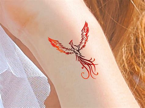 Phoenix Temporary Tattoo Red Phoenix Bird Tattoo Etsy