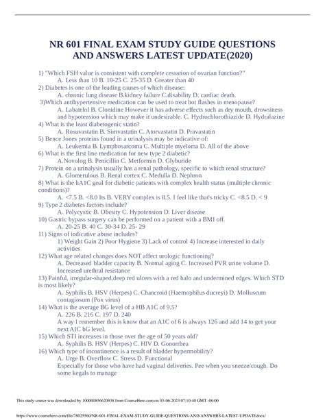 Nr Final Exam Study Guide Questions And Answers Latest Update