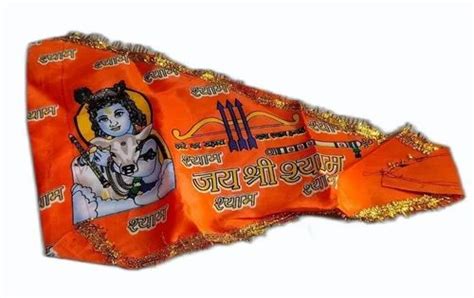 Printed Antique Satin Silk Orange Jai Shree Shyam Religious Flag At Rs