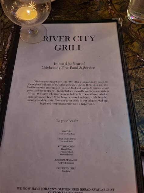 Menu at River City Grill steakhouse, Yuma