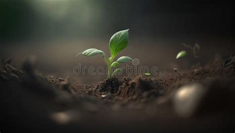 A Small Green Plant Sprouts From The Ground In The Dark Generative Ai