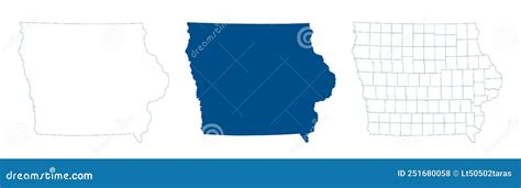 Mapa De Iowa Contorno Azul Y Silueta Detallados Divisiones