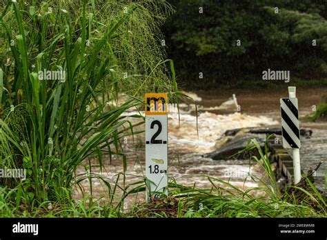 Depth Marker Showing Level Of South Pine River Flooding At Bunya Road