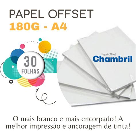 Papel Offset 180g Chambril Tam A4 21x29 7cm Pcts C 30 Folhas Shopee