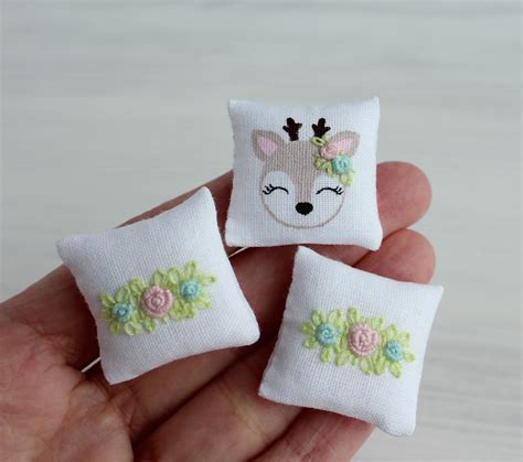 Miniature Pillows Set Dollhouse Miniatures Doll Bedding Etsy