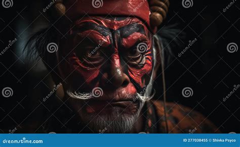 Fearsome Japanese Samurai Warrior War Mask Vector Illustration On A