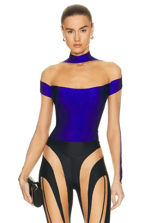 Mugler Long Sleeve Bodysuit In Ultraviolet Nude Fwrd