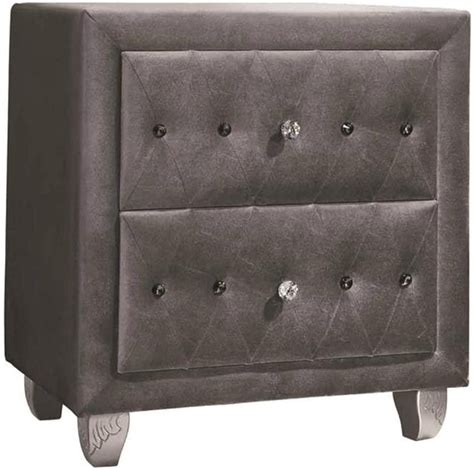 Llbiulife Deanna Nightstand Bedroom Bedside Table Drawers Gray Velvet