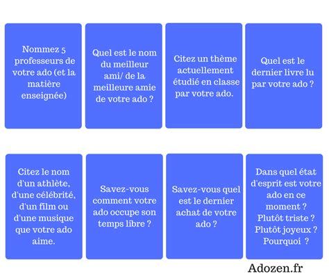 JEU des questions à se poser entre parents et ados pour mieux se