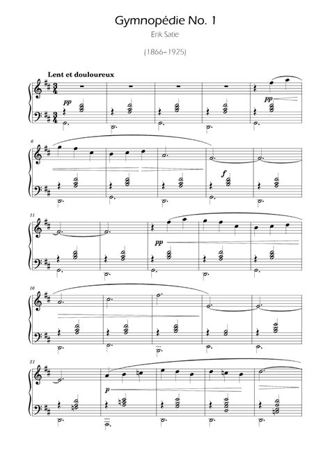 Erik Satie Gymnopedie No 1 Sheet Music Erik Satie Easy Piano