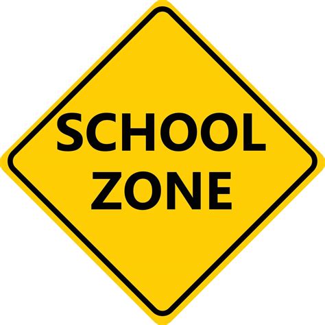 school zone sign on white background. warning school zone yellow symbol ...