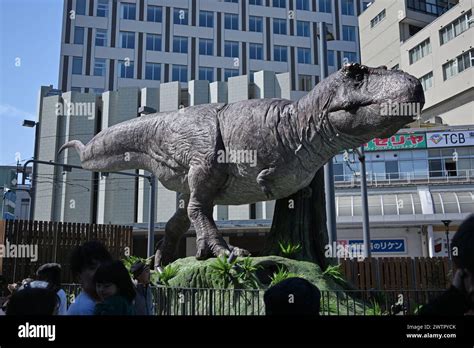 A Dinosaur Monument Stands In Front Of Fukui Station In Fukui City