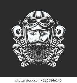 Bearded Biker Illustration Clothing Merchandise Stock Vector (Royalty ...