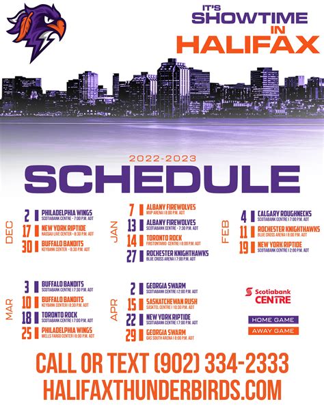 Printable Schedule | Halifax Thunderbirds