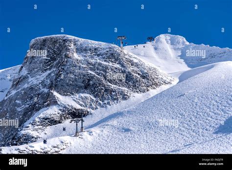 Gondola Cable Car Rocks And Hintertux Glacier In Zillertal Alps Tirol