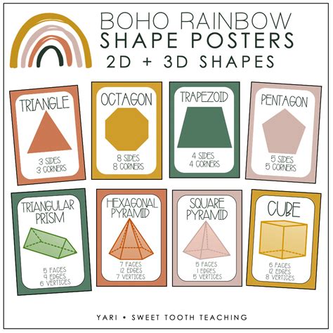 Boho Rainbow Shape Posters 2d And 3d Shapes Neutral Colors Editable