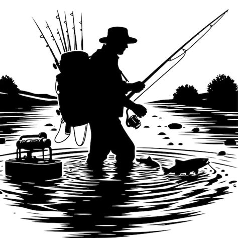 Premium Vector Monochrome Fishing Elements Set Art