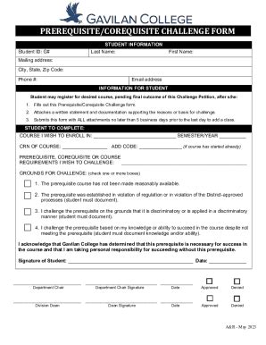 Fillable Online PREREQUISITE COREQUISITE CHALLENGE FORM Fax Email Print