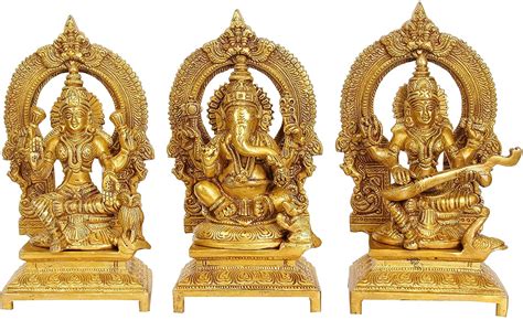 Buy Dattatreya Lakshmi Ganesh Saraswati Idols Golden Multicolored