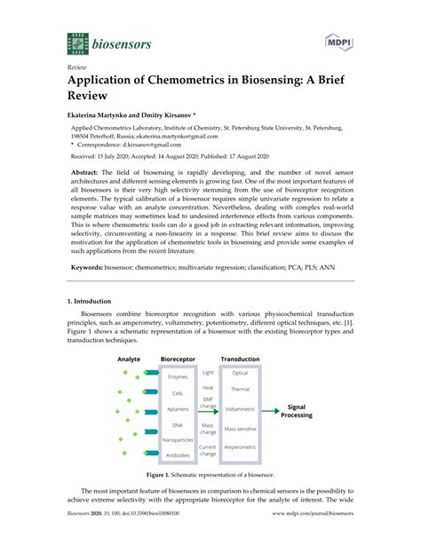 PDF Application Of Chemometrics In Biosensing A Brief Review