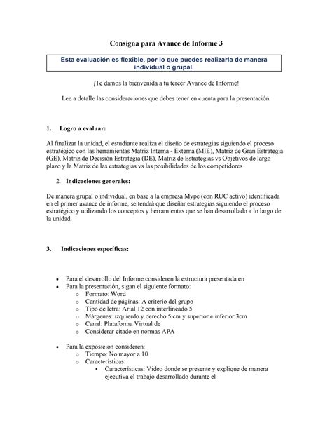 Semana 12 Indicaciones Avance de informe 3 Planificación Consigna