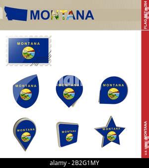 Montana Flag Icon Set American State Pennant In Official Colors And