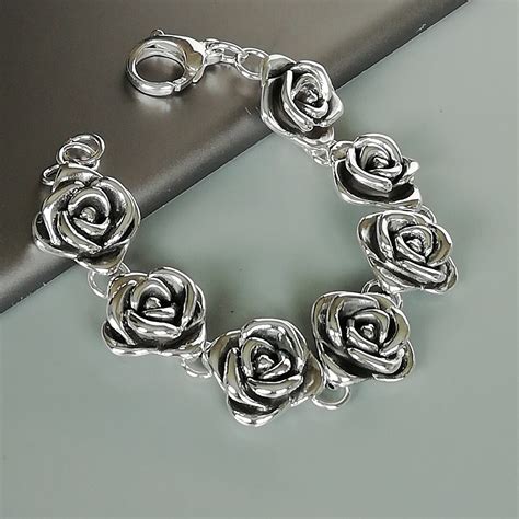 Sterling Silver Rose Bracelet Electroformed Silver Bracelet Wrist Chain