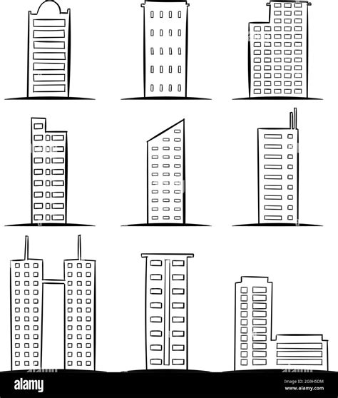 Conjunto de varios tipos de edificio Dibujo para icono Diseño