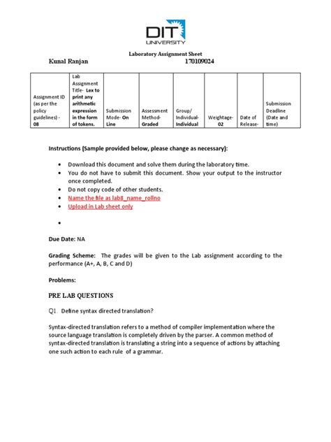 Kunal Ranjan 170109024 Laboratory Assignment Sheet Pdf Parsing Formalism Deductive