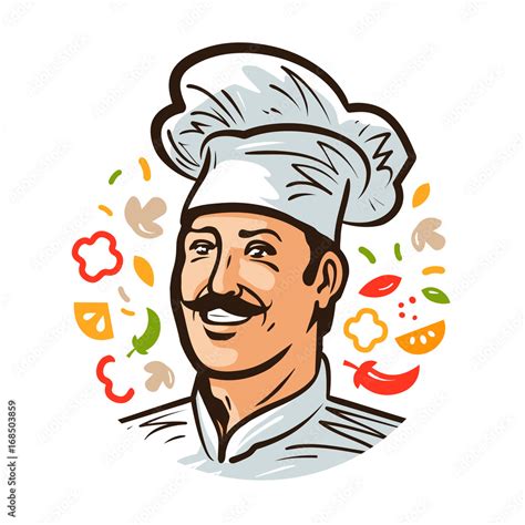 Portrait Of Happy Chef Cooking Logo Illustration For Design Menu