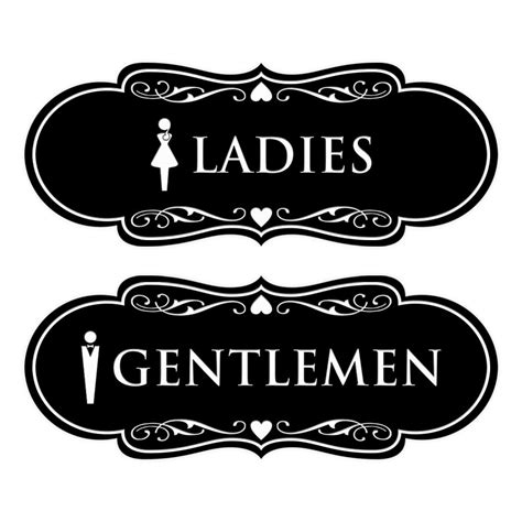 Designer Ladies And Gentlemen Figurines Restroom Signs Set Of 2 Black